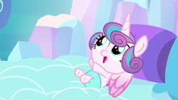Size: 1280x720 | Tagged: safe, imported from derpibooru, screencap, princess flurry heart, alicorn, pony, season 6, the crystalling, baby, baby pony, cooing, cute, female, flurrybetes, foal, happy, reaching, solo, weapons-grade cute