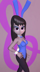 Size: 900x1600 | Tagged: safe, artist:oatmeal!, imported from derpibooru, octavia melody, human, equestria girls, 3d, bowtie, breasts, bunny ears, bunny suit, clothes, costume, crossed legs, cuffs (clothes), cutie mark, cutie mark background, easter, gmod, hand on hip, holiday, leotard, looking at you, playboy bunny, sexy, solo