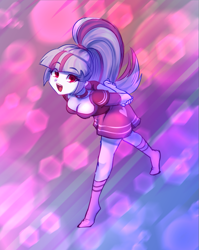 Size: 957x1203 | Tagged: safe, artist:rileyav, imported from derpibooru, sonata dusk, human, equestria girls, abstract background, arm behind back, big breasts, breasts, busty sonata dusk, choker, cleavage, cute, downblouse, eye clipping through hair, eyebrows, eyebrows visible through hair, female, leaning forward, looking at you, looking up, looking up at you, open mouth, open smile, ponytail, smiling, smiling at you, solo, sonatabetes
