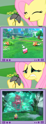 Size: 1080x2881 | Tagged: safe, edit, imported from derpibooru, fluttershy, exploitable meme, fecto forgo, gamershy, kirby, kirby (series), kirby and the forgotten land, meme, nintendo, obligatory pony, spoilers for another series, tv meme