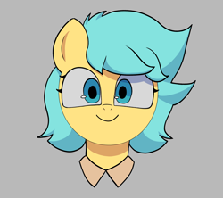 Size: 2214x1966 | Tagged: safe, artist:poncarnal, oc, oc only, oc:boxfilly, pegasus, pony, bust, female, filly, gray background, looking at you, pegasus oc, portrait, simple background, smiling, smiling at you