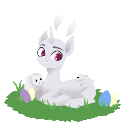 Size: 640x640 | Tagged: safe, artist:rumista, imported from derpibooru, alicorn, earth pony, pegasus, pony, rabbit, unicorn, animal, animated, bunny ears, commission, easter, egg, holiday, simple background, solo, transparent background, your character here