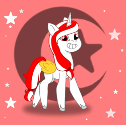 Size: 719x716 | Tagged: safe, artist:tialtri, imported from derpibooru, oc, oc:sinar bulan indonesia, alicorn, pony, female, g4, g4 to g5, g5, generation leap, grin, hair tie, hooves, horn, indonesia, looking at you, mare, moon, my little pony: tell your tale, smiling, solo, stars, unshorn fetlocks, wings