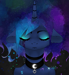 Size: 1100x1200 | Tagged: safe, artist:xzjeep, imported from derpibooru, princess luna, alicorn, pony, bust, choker, collar, eyes closed, floppy ears, solo