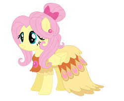 Size: 551x448 | Tagged: safe, artist:box-of-ideas, artist:selenaede, artist:unicornsmile, imported from derpibooru, fluttershy, pegasus, pony, alternate hairstyle, base used, clothes, cute, dress, ear piercing, earring, female, jewelry, mare, piercing, shyabetes, simple background, solo, white background