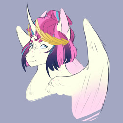 Size: 1280x1280 | Tagged: safe, artist:ponymaws, imported from derpibooru, oc, oc only, oc:heavens bounty, alicorn, pony, bust, laurel, offspring, parent:princess cadance, parent:shining armor, parents:shiningcadance, simple background, solo