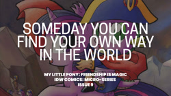 Size: 1280x720 | Tagged: safe, edit, editor:quoterific, idw, imported from derpibooru, spike, twilight sparkle, dragon, pony, unicorn, my little pony micro-series, duo, female, male, mare, open mouth, open smile, smiling, text, unicorn twilight