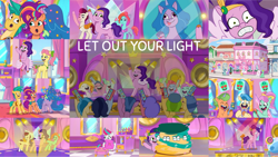 Size: 1280x721 | Tagged: safe, edit, edited screencap, editor:quoterific, imported from derpibooru, screencap, hitch trailblazer, izzy moonbow, pipp petals, sunny starscout, earth pony, pegasus, pony, unicorn, spoiler:g5, spoiler:my little pony: tell your tale, spoiler:tyts01e05, ^^, alpine aspen, cellphone, collage, delightful trifle, derp, eyes closed, female, flare (g5), flying, g5, grin, jazz hooves, lemon gear, let out your light, male, mane melody, mane stripe sunny, mare, minty skylark, my little pony: tell your tale, open mouth, open smile, phone, plum library, posey bloom, rocky riff, smartphone, smiling, spread wings, stallion, sugarpuff lilac, text, wings