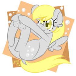 Size: 1280x1280 | Tagged: safe, artist:ladylullabystar, imported from derpibooru, derpy hooves, pegasus, pony, abstract background, bubble, butt, dock, eye clipping through hair, female, mare, plot, simple background, small wings, smiling, solo, spread wings, tail, transparent background, wings