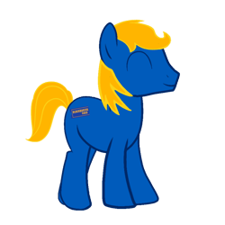 Size: 768x768 | Tagged: safe, artist:thatradhedgehog, imported from derpibooru, oc, oc only, earth pony, pony, ^^, blockbuster, earth pony oc, eyes closed, full body, hooves, male, nostalgia, simple background, smiling, solo, stallion, standing, tail, transparent background