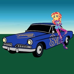 Size: 768x768 | Tagged: safe, artist:thatradhedgehog, imported from derpibooru, sunset shimmer, human, equestria girls, blockbuster, boots, car, clothes, gloves, motorcross, nascar, racecar, shoes, studebaker