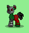 Size: 59x66 | Tagged: safe, artist:dematrix, imported from derpibooru, oc, oc:subject-4044.error, cyborg, earth pony, pony, robot, robot pony, pony town, angry, clothes, corrupted, green background, male, pixel art, red eyes, simple background, solo, stallion