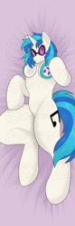 Size: 682x2048 | Tagged: safe, artist:gooeygaster, imported from derpibooru, dj pon-3, vinyl scratch, semi-anthro, unicorn, bed, body pillow, body pillow design, dakimakura cover, obtrusive watermark, small head, solo, vinyl's glasses, watermark