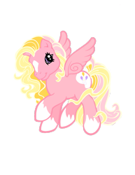 Size: 791x1024 | Tagged: safe, artist:vernorexia, imported from derpibooru, pinkie pie (g3), surprise, oc, oc:pink lemonade, pegasus, pony, coat markings, fusion, g3, i can't believe it's not hasbro studios, pastel colors, pink body, pink mane, purple eyes, request, requested art, simple background, socks (coat markings), solo, transparent background, wings, yellow mane