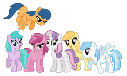 Size: 909x546 | Tagged: safe, artist:starsongmusicalgirlypony567, imported from derpibooru, cotton cloudy, first base, noi, ruby pinch, sweetie belle, earth pony, pegasus, pony, unicorn, adorabase, alternate mane six, alternate universe, aura (g4), aurabetes, cottonbetes, cute, diasweetes, female, flapping, g4, grin, mare, narrowed eyes, noiabetes, older, older aura (character), older cotton cloudy, older first base, older noi, older ruby pinch, older sweetie belle, open mouth, open smile, pegasus first base, pinchybetes, race swap, raised hoof, raised leg, simple background, smiling, transparent background