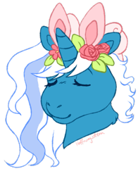 Size: 639x815 | Tagged: safe, artist:hoffnungsstern, imported from derpibooru, oc, oc only, oc:fleurbelle, pony, bow, bunny ears, eyes closed, female, floral head wreath, flower, hair bow, mare, simple background, solo, transparent background