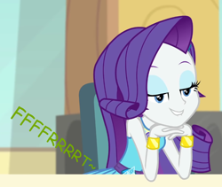 Size: 758x641 | Tagged: safe, artist:thedarkpony, edit, edited screencap, imported from derpibooru, screencap, rarity, human, a queen of clubs, equestria girls, equestria girls series, cropped, fart, fart edit, fart fetish, fart noise, female, fetish, onomatopoeia, sound effects