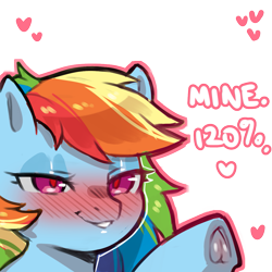 Size: 1159x1159 | Tagged: safe, artist:cold-blooded-twilight, imported from derpibooru, rainbow dash, pegasus, pony, 20% cooler, bedroom eyes, blushing, dialogue, female, heart, mare, simple background, smiling, solo, transparent background, underhoof