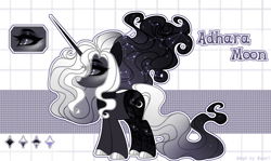 Size: 5050x3000 | Tagged: safe, artist:henori_artist, imported from derpibooru, oc, oc only, pony, unicorn, base used, constellation, ethereal mane, eyelashes, female, hoof polish, horn, makeup, mare, reference sheet, solo, starry mane, unicorn oc