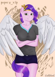 Size: 2032x2802 | Tagged: safe, artist:cadblank, artist:papery xlp, imported from derpibooru, pipp petals, anthro, pegasus, breasts, busty pipp petals, clothes, crossed arms, female, g5, jewelry, shorts, solo, tiara