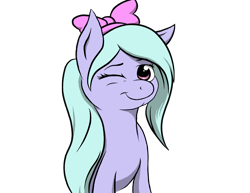 Size: 1400x1080 | Tagged: safe, artist:whiro153, imported from derpibooru, flitter, pegasus, pony, bow, female, hair bow, mare, one eye closed, simple background, smiling, solo, transparent background, wink