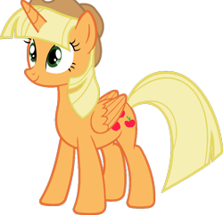 Size: 800x774 | Tagged: safe, artist:foxyfell1337, imported from derpibooru, applejack, twilight sparkle, alicorn, pony, alicornified, alternate hairstyle, applecorn, palette swap, race swap, recolor, simple background, solo, transparent background, twilight sparkle (alicorn)