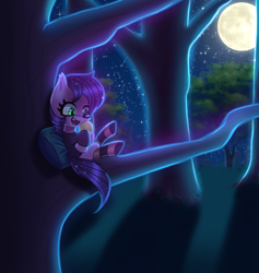 Size: 2880x3040 | Tagged: safe, artist:opal_radiance, imported from derpibooru, oc, bat pony, pony, @mlp dupuis30, fruit, night, solo