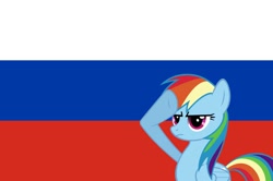 Size: 736x490 | Tagged: safe, imported from derpibooru, rainbow dash, background pony strikes again, current events, flag, op is a duck, op is trying to start shit, patriotism, politics, rainbow dash salutes, russia, salute, solo