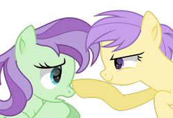 Size: 3000x2051 | Tagged: safe, artist:thatusualguy06, imported from derpibooru, berry sweet, violet twirl, pony, .svg available, absurd resolution, background pony, base used, boop, duo, duo female, female, friendship student, narrowed eyes, nose wrinkle, open mouth, simple background, svg, transparent background, vector