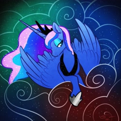 Size: 3600x3600 | Tagged: safe, artist:opalacorn, imported from derpibooru, princess luna, alicorn, pony, abstract background, female, lidded eyes, mare, solo