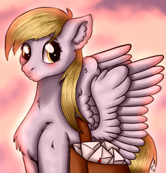 Size: 2471x2577 | Tagged: safe, artist:ponykittenboi, derpibooru exclusive, imported from derpibooru, derpy hooves, pegasus, pony, bag, blushing, cloud, cute, derp, letter, mail, mailbag, mailmare, solo, wings