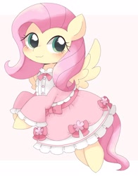 Size: 1489x1898 | Tagged: safe, artist:ginmaruxx, imported from derpibooru, fluttershy, pegasus, pony, blushing, clothes, cute, dress, female, flying, looking at you, mare, shyabetes, solo, wings