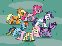 Size: 1600x1200 | Tagged: safe, artist:platinumdrop, imported from derpibooru, applejack, fluttershy, pinkie pie, rainbow dash, rarity, twilight sparkle, earth pony, pegasus, pony, unicorn, female, mane six, mare, request, unicorn twilight, walking