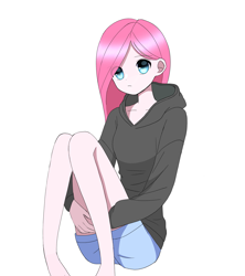 Size: 2637x2968 | Tagged: safe, artist:melonche, imported from derpibooru, pinkie pie, human, equestria girls, clothes, female, high res, hoodie, pinkamena diane pie, simple background, sitting, solo, white background