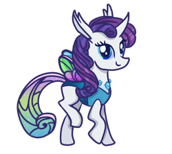 Size: 4000x3580 | Tagged: safe, artist:nitlynjane, derpibooru exclusive, imported from derpibooru, rarity, changedling, changeling, changedlingified, changelingified, curved horn, female, gameloft interpretation, horn, insect wings, looking at you, mare, raised hoof, rariling, simple background, smiling, smiling at you, solo, species swap, tail, transparent background, transparent tail, transparent wings, wings