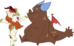 Size: 14225x8890 | Tagged: safe, artist:jhayarr23, artist:thesharp0ne, edit, imported from derpibooru, autumn blaze, clump, dragon, kirin, dragon quest, sounds of silence, .svg available, absurd resolution, autumnclump, awwtumn blaze, bhm, bipedal, crack shipping, cute, fat, female, kirinbetes, male, open mouth, shipping, simple background, teenaged dragon, transparent background, vector