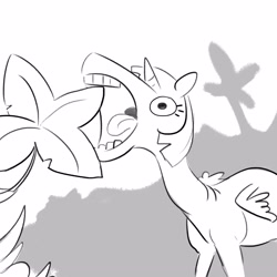 Size: 3000x3000 | Tagged: safe, artist:tjpones, imported from derpibooru, twilight sparkle, alicorn, dinosaur, pony, black and white, dammit tj, dinopony, dinosaurified, eating, female, grayscale, herbivore, high res, horses doing horse things, littlefoot, majestic as fuck, mare, monochrome, open mouth, solo, species swap, the land before time, tongue out, tree, twilight sparkle (alicorn), wat