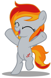 Size: 2110x3220 | Tagged: safe, artist:strategypony, imported from derpibooru, oc, oc only, oc:tridashie, pegasus, pony, ^^, arms in the air, bipedal, cute, dancing, eyes closed, female, filly, foal, full body, gray coat, happy, high res, hooves, multicolored hair, multicolored mane, multicolored tail, ocbetes, open mouth, open smile, orange mane, pegasus oc, shadow, show accurate, simple background, smiling, solo, standing, tail, transparent background, underhoof