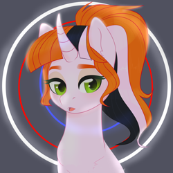 Size: 4000x4000 | Tagged: safe, artist:77jessieponygames77, imported from derpibooru, oc, oc only, pony, unicorn, :p, abstract background, bust, horn, solo, tongue out, unicorn oc