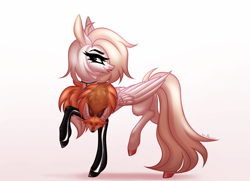 Size: 3600x2600 | Tagged: safe, artist:henori_artist, imported from derpibooru, oc, oc only, fox, pegasus, pony, clothes, eyelashes, female, hoof polish, latex, latex socks, mare, pegasus oc, raised hoof, smiling, smirk, socks, solo, wings