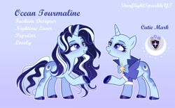 Size: 1920x1193 | Tagged: safe, artist:gihhbloonde, artist:gloriaartist, imported from derpibooru, oc, oc:ocean tourmaline, pony, unicorn, female, mare, offspring, parent:shining armor, parent:trixie, parents:shintrix, reference sheet, solo