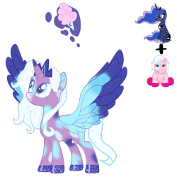 Size: 2164x2164 | Tagged: safe, artist:mint-light, artist:vernorexia, imported from derpibooru, princess luna, oc, alicorn, pony, adoptable, base used, colored hooves, colored wings, crown, cutie mark, eyeshadow, female, fusion, g4, glitter, jewelry, makeup, mare, multicolored coat, multicolored wings, patch, reference sheet, requested art, shipping, simple background, solo, sparkles, spread wings, transparent background, webkinz, webkinz pink pony, white mane, wings