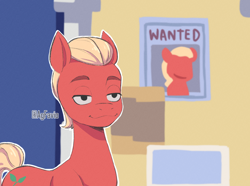 Size: 2000x1485 | Tagged: safe, artist:agfavio, imported from derpibooru, sprout cloverleaf, earth pony, pony, :3, funny, g5, male, meme, my little pony: tell your tale, outline, ponified meme, smug, solo, stallion, wanted poster, white outline