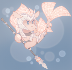 Size: 1281x1251 | Tagged: safe, artist:pigeorgien, imported from derpibooru, oc, oc only, pony, seapony (g4), angry, armor, chibi, cute, ears back, fin wings, fins, male, solo, spear, stallion, underwater, weapon, wings