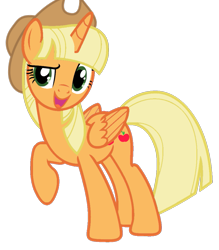 Size: 837x955 | Tagged: safe, artist:estories, artist:foxyfell1337, imported from derpibooru, applejack, twilight sparkle, alicorn, pony, alicornified, alternate hairstyle, applecorn, race swap, simple background, solo, transparent background, twilight sparkle (alicorn)