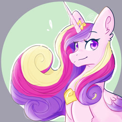 Size: 3000x3000 | Tagged: safe, artist:galaxiastar1, imported from derpibooru, princess cadance, alicorn, pony, crown, female, flowing mane, halfbody, jewelry, looking at you, mare, regalia, solo