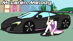 Size: 3840x2160 | Tagged: safe, artist:forzaveteranenigma, imported from derpibooru, octavia melody, car, clothes, digital art, flats, human coloration, looking at you, mclaren, mclaren 650s, pose, shoes, skirt, supercar