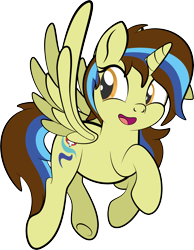 Size: 6410x8269 | Tagged: safe, artist:alexdti, imported from derpibooru, oc, oc only, oc:epsi pep power, alicorn, pony, alicorn oc, female, flying, full body, high res, hooves, horn, mare, multicolored mane, multicolored tail, open mouth, open smile, simple background, smiling, solo, spread wings, tail, transparent background, underhoof, wings