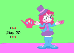 Size: 1480x1064 | Tagged: safe, artist:princess-josie-riki, imported from derpibooru, pinkie pie, human, equestria girls, alice in wonderland, boots, bowtie, clothes, crossover, cup, hat, high heel boots, high heels, mad hatter, shoes, teacup, teapot, top hat