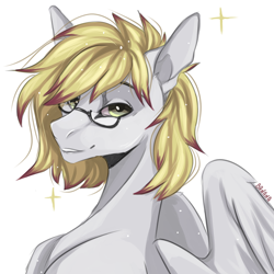 Size: 1200x1200 | Tagged: safe, artist:banana, imported from derpibooru, oc, oc:ludwig von leeb, pegasus, pony, blonde hair, glasses, green eyes, looking at you, male, simple background, smiling, solo, stallion, white background, wings
